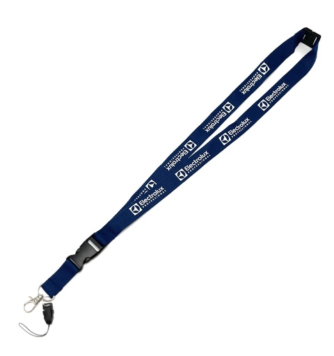 [EEELP025] Logoband blå med vit logo med krok+mobilband 50st/påse