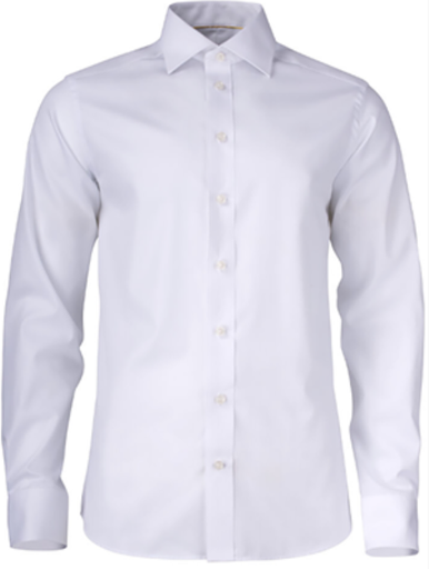 [EEELP072] Skjorta vit med blå brodyr, J. Harvest & Frost Yellow Bow 50 Regular